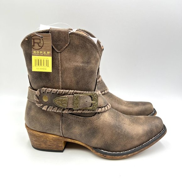 Roper Shoes - Roper Size 6.5 Nelly Brown Faux Vegan Leather Western Ankle Boots Booties Shoes
